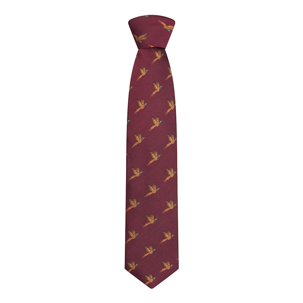 Hoggs Of Fife Boxed 100 Silk Woven Pheasants Tie - Wine