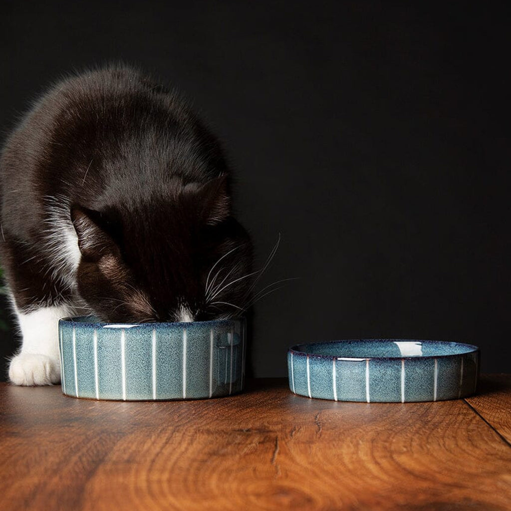 Scruffs Reactive Glaze Cat Saucer - Pinstripe Grey