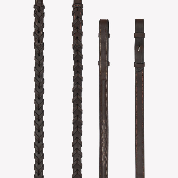 LeMieux Hunter Laced Reins with Stitching - Havana/Silver