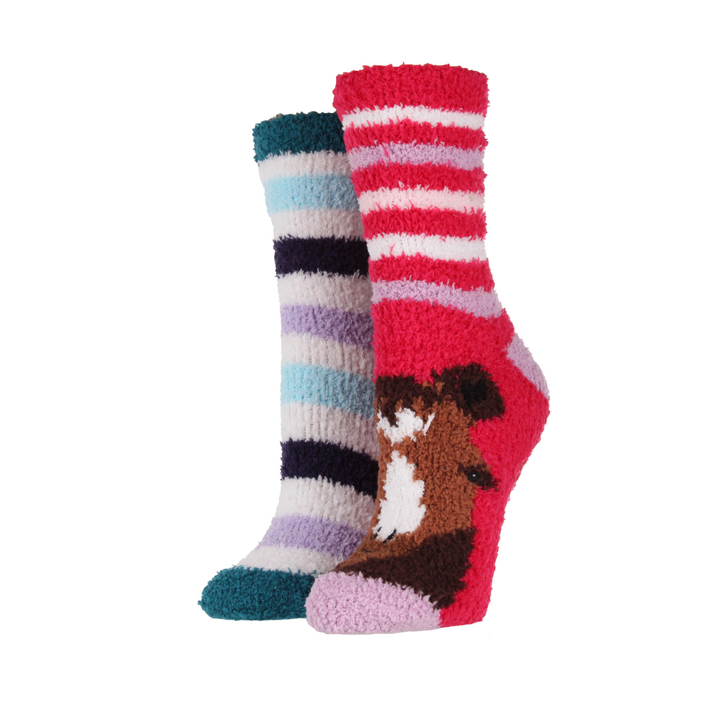 Wild Feet Ladies Cosy Lounge Socks 2PK  - Horse