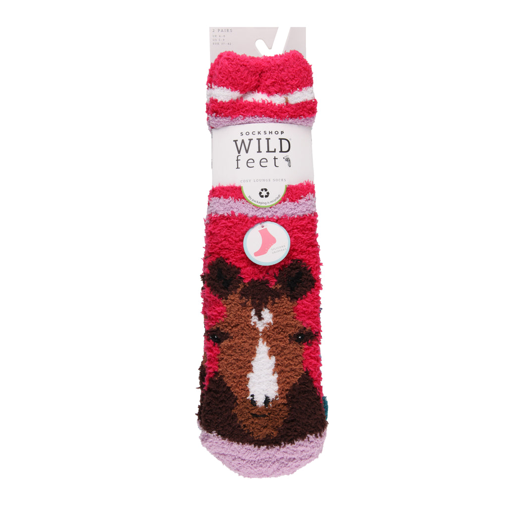 Wild Feet Ladies Cosy Lounge Socks 2PK  - Horse