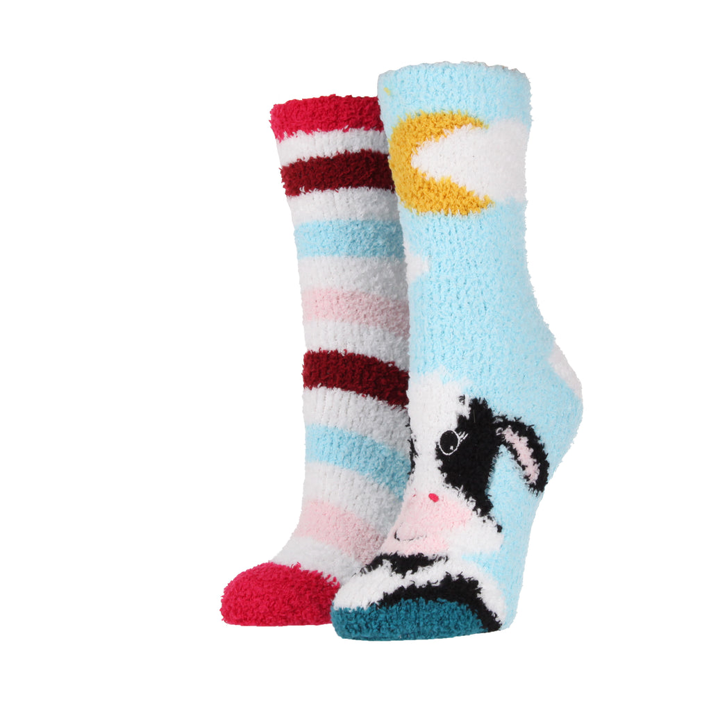 Wild Feet Ladies Cosy Lounge Socks 2PK  - Cow
