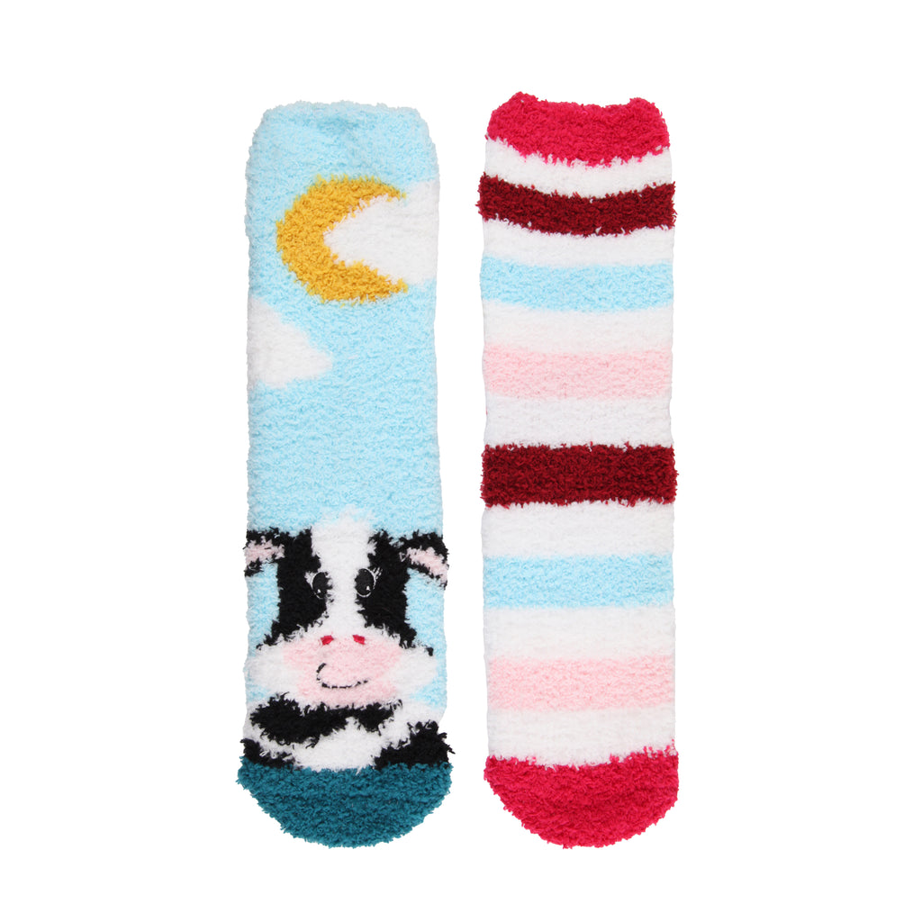 Wild Feet Ladies Cosy Lounge Socks 2PK  - Cow