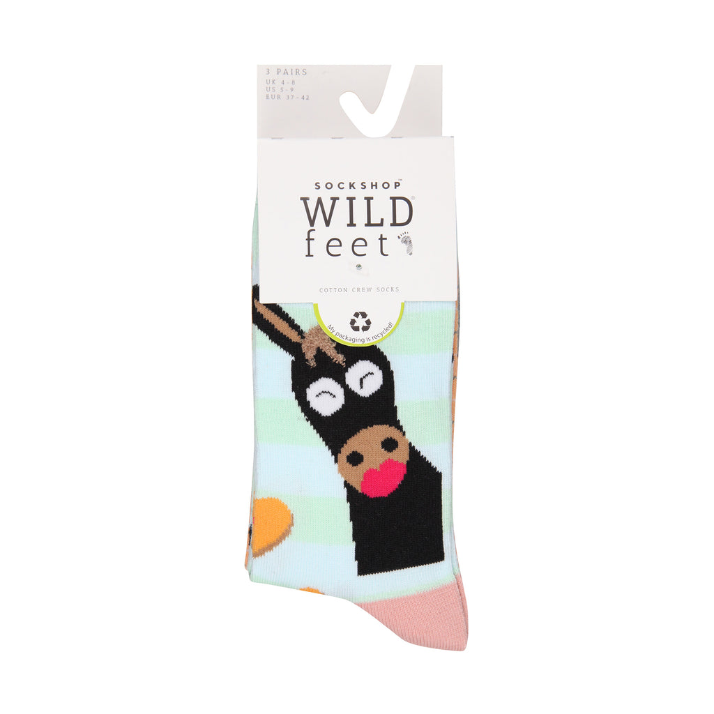 Wild Feet Ladies Cotton Crew Socks - Darling Donkey Dodgers