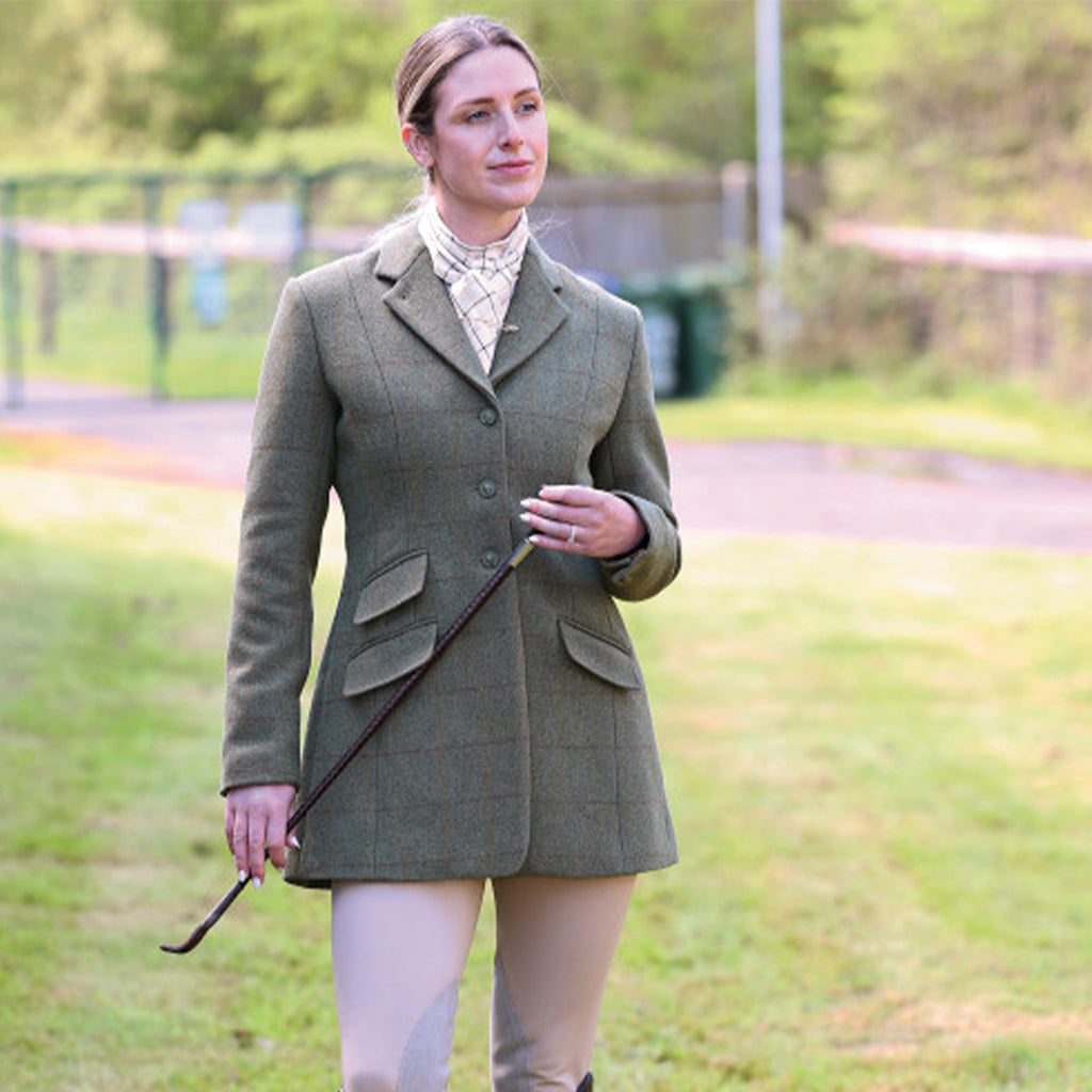 Equetech Ladies Claydon Beaufort Tweed Riding Jacket - Claydon Green