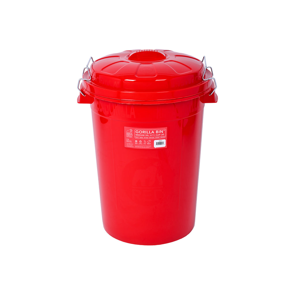 Red Gorilla Bin With Clip Lid 50 Litre - Red