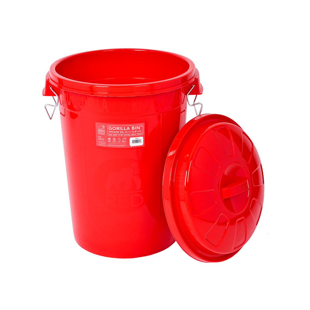 Red Gorilla Bin With Clip Lid 50 Litre - Red