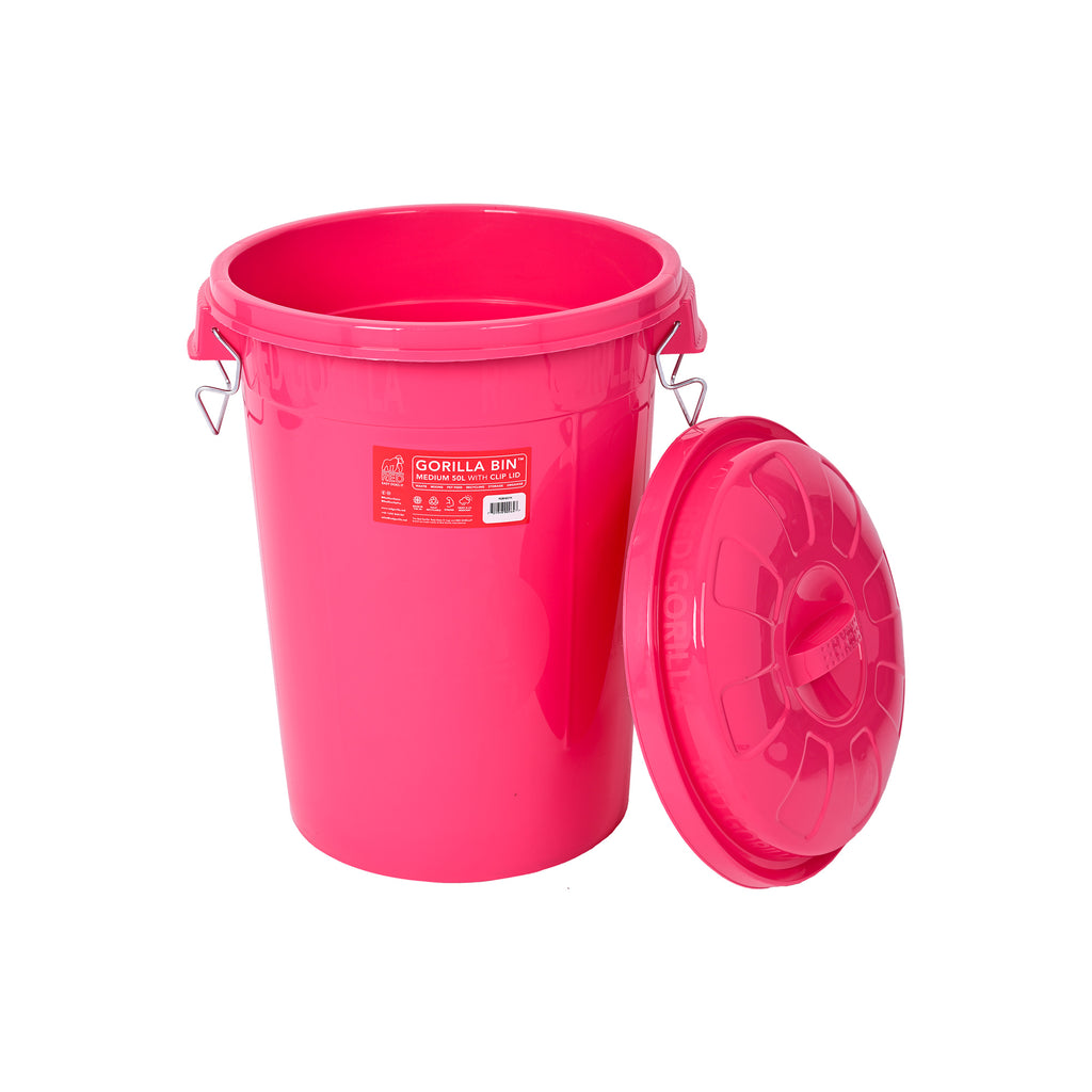 Red Gorilla Bin With Clip Lid 50 Litre - Pink