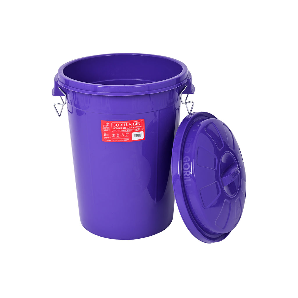 Red Gorilla Bin With Clip Lid 50 Litre - Purple