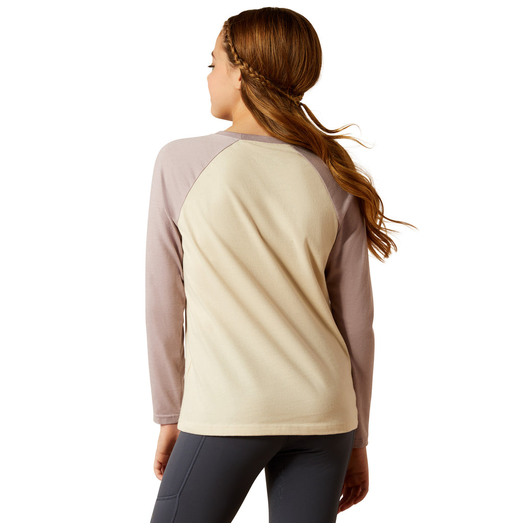Ariat Youth Pony Script Baseball T-Shirt - Natural / Purple Dove Heather