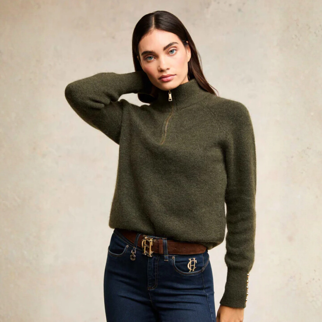 Holland Cooper Tori Quarter Zip Knit - Forest Green