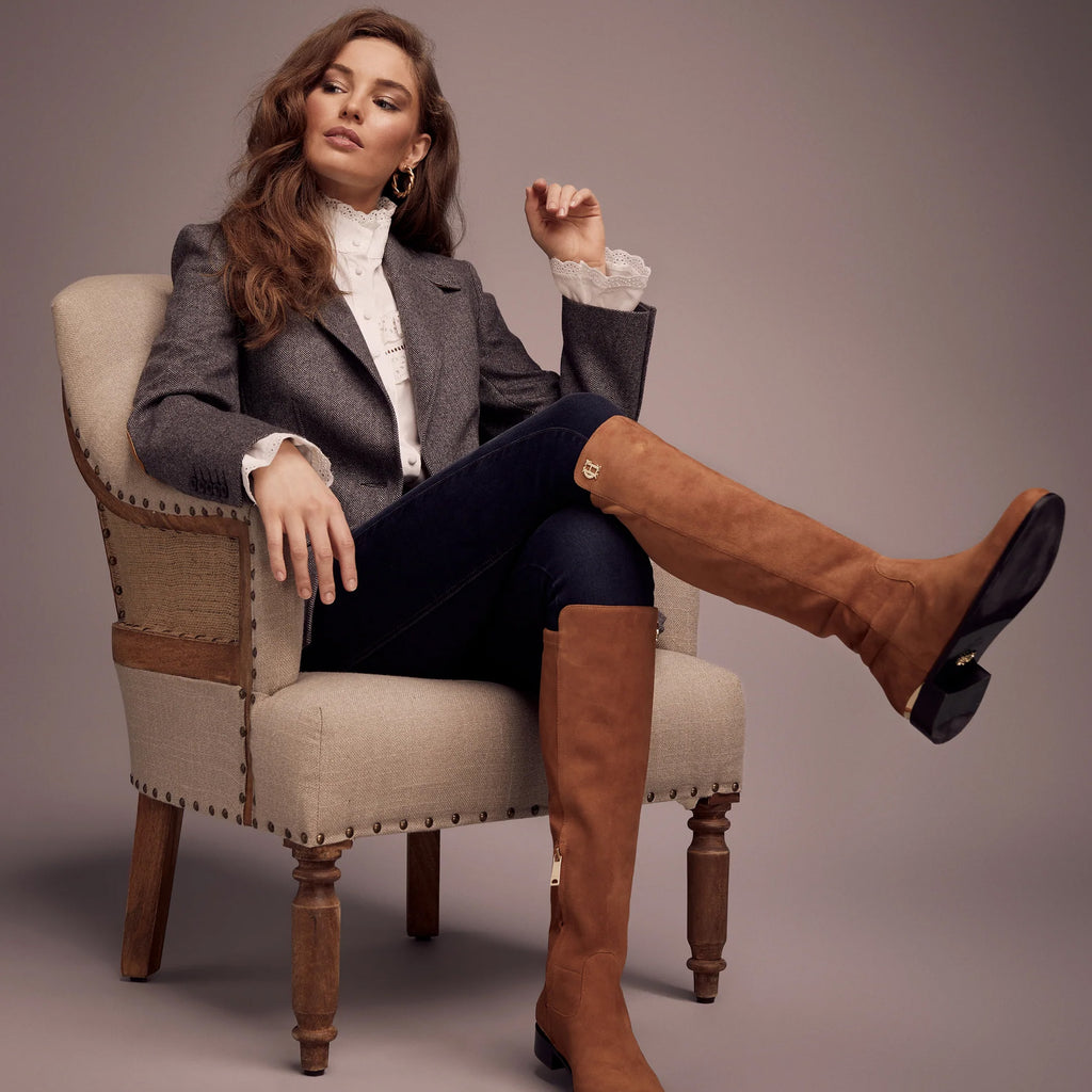 Holland Cooper Albany Knee Boot - Tan Suede