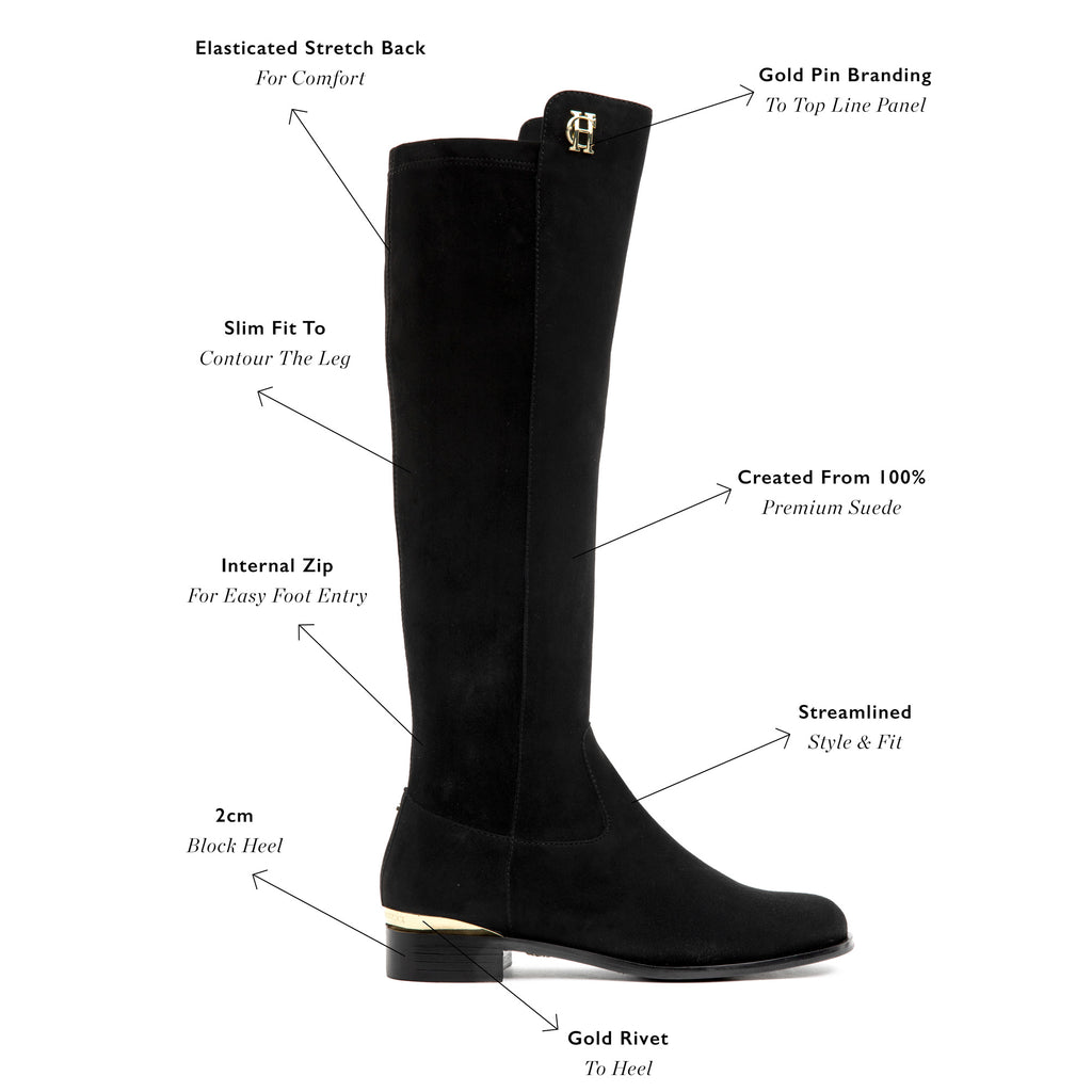 Holland Cooper Albany Knee Boot - Black Suede