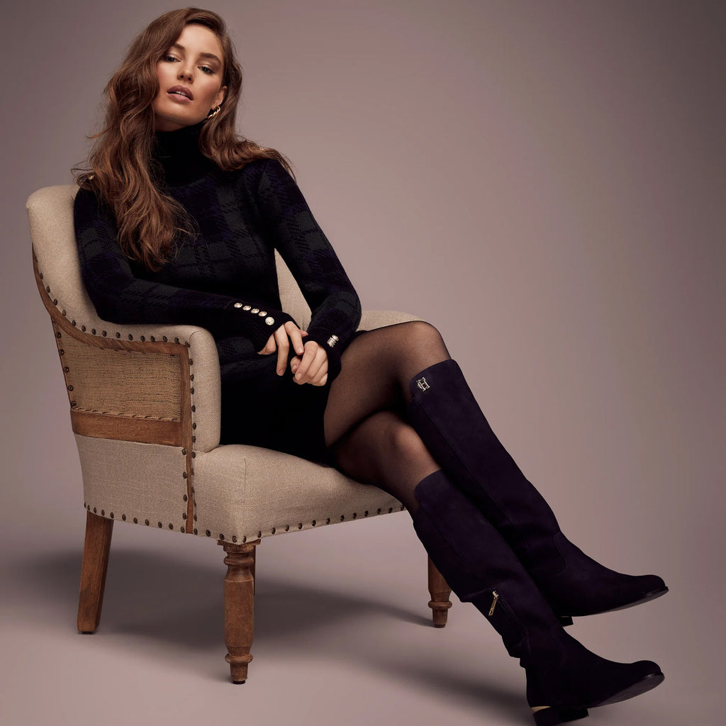 Holland Cooper Albany Knee Boot - Black Suede