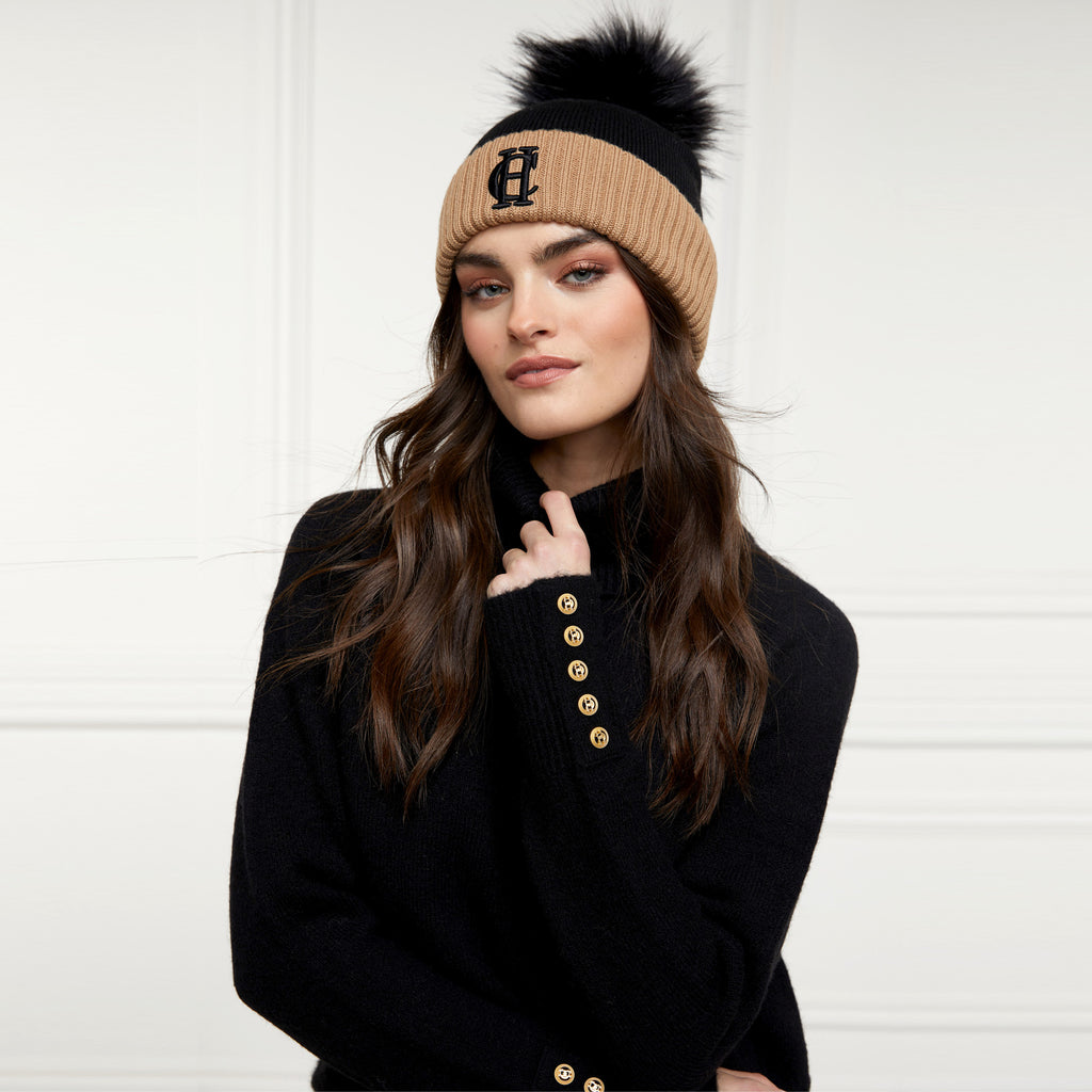 Holland Cooper Chelsea Merino Bobble Hat - Black