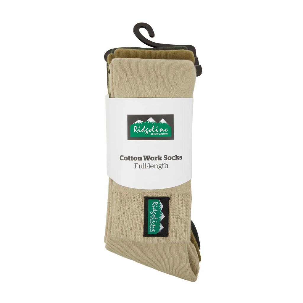 Ridgeline Cotton Work Socks Full Length - Olive Multi