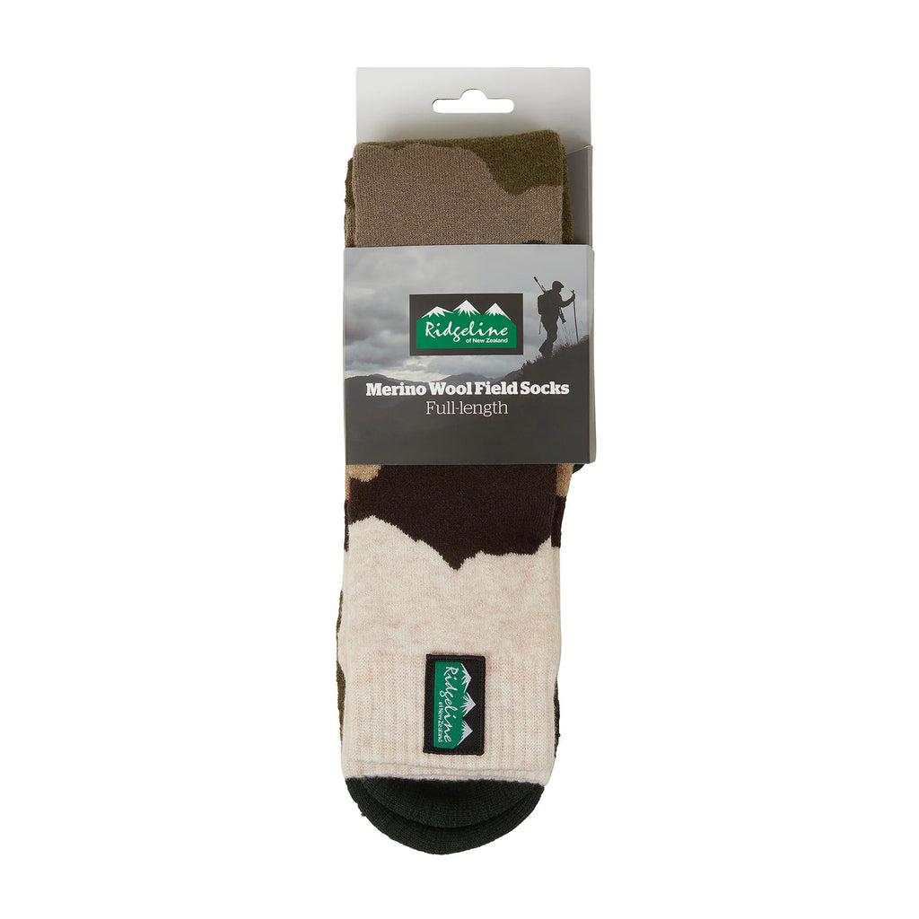 Ridgeline Merino Wool Field Socks Full Length - Olive Stripes