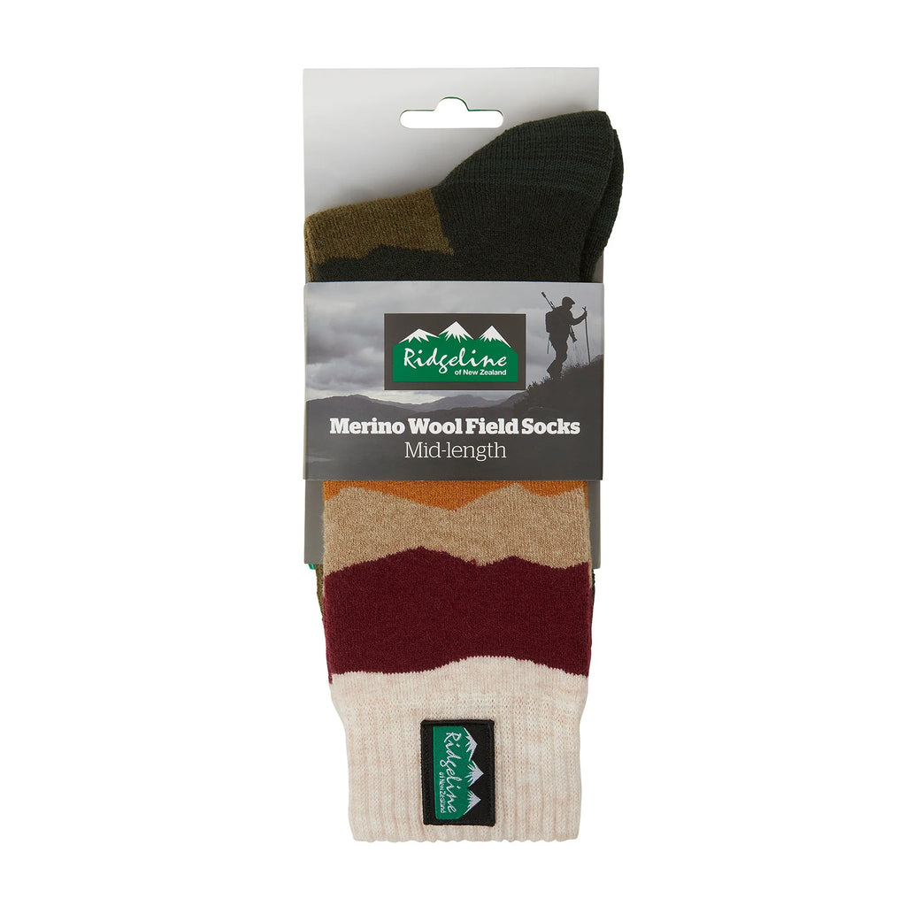 Ridgeline Merino Wool Field Socks Mid Length - Berry Stripes