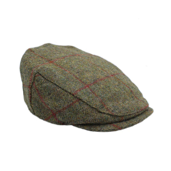 Heather Kinloch Waterproof British Tweed Flat Cap - Brown Red Check
