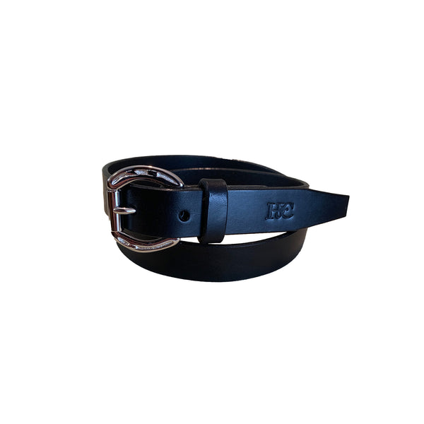 Hide and Collar Leather Belt Brass Horse Buckle Slim - Black