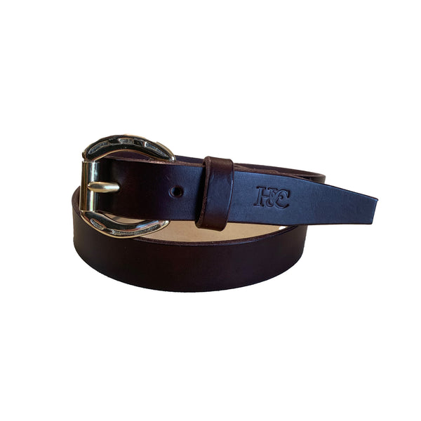 Hide and Collar Leather Belt Brass Horse Buckle Slim - Brown