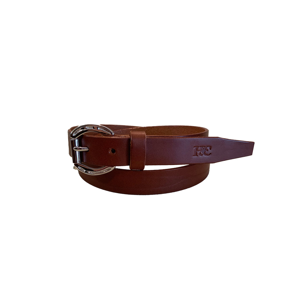 Hide and Collar Leather Belt Nickel Horse Buckle Slim - Tan
