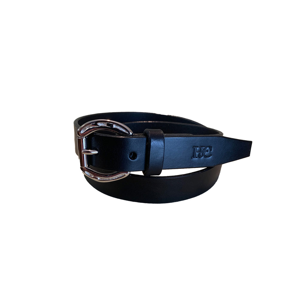 Hide and Collar Leather Belt Nickel Horse Buckle - Black