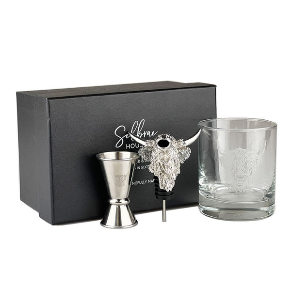 Selbrae House Glass Pourer and Jigger Set - Highland Cow