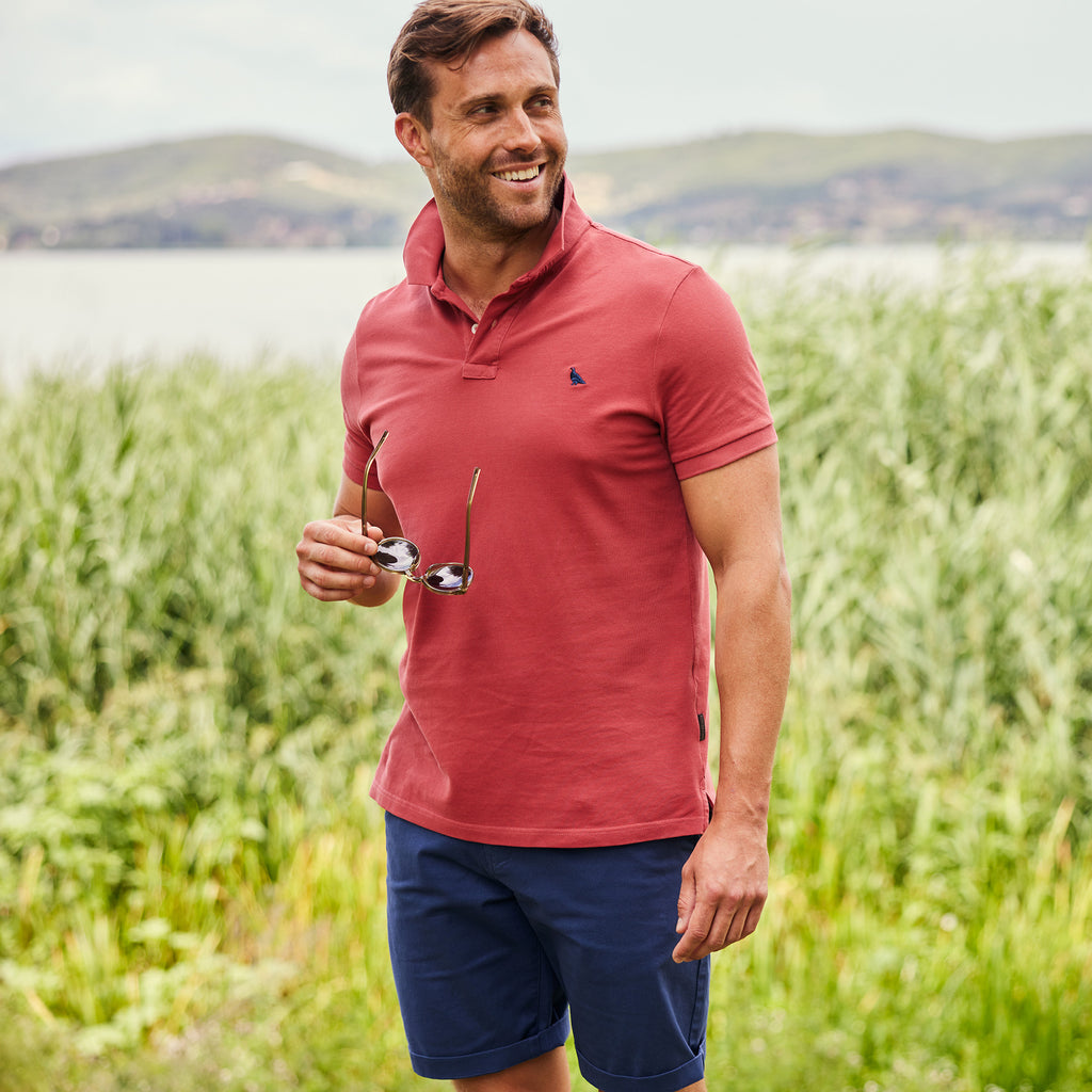 Schoffel Mens St Ives Garment Dyed Polo Shirt - Slate Red