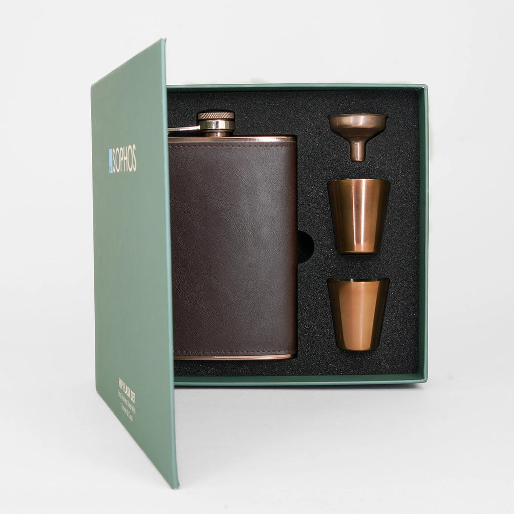 Sophos Four Piece Copper Hip Flask Set