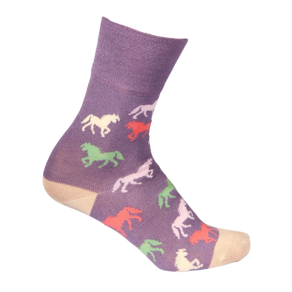 Bartleby Ladies Bamboo Comfort Top Socks - Galloping Horses