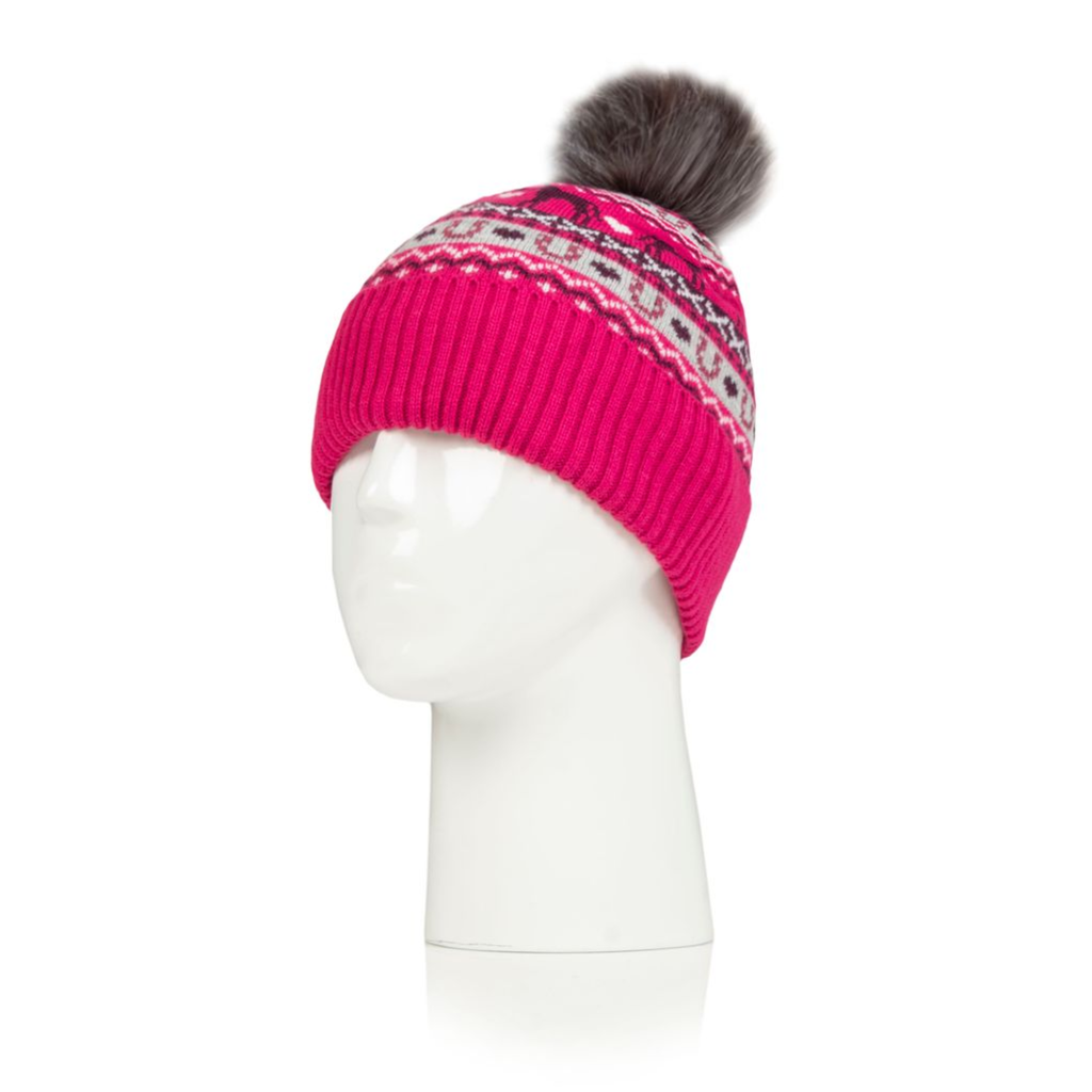 Ladies Malmo Fairisle Knitted Pom Hat - Pink