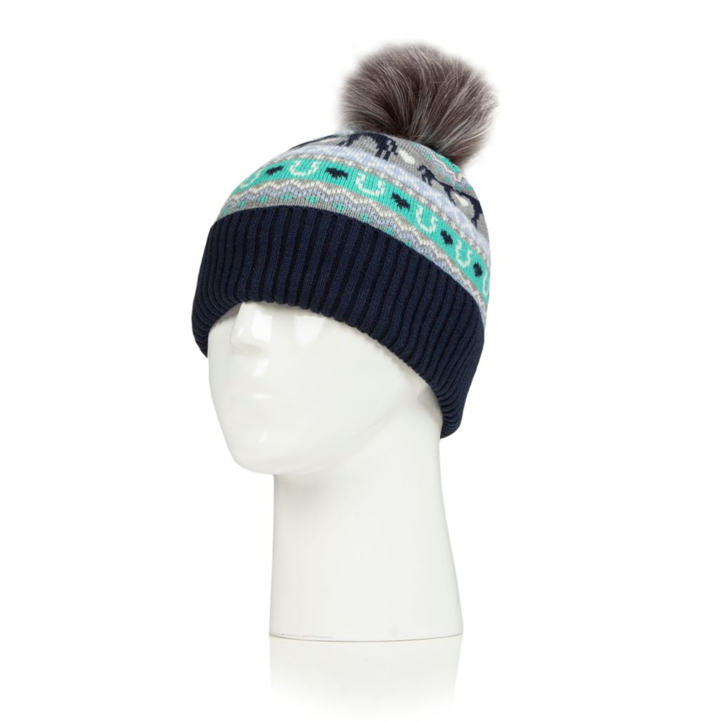 Ladies Malmo Fairisle Knitted Pom Hat - Grey