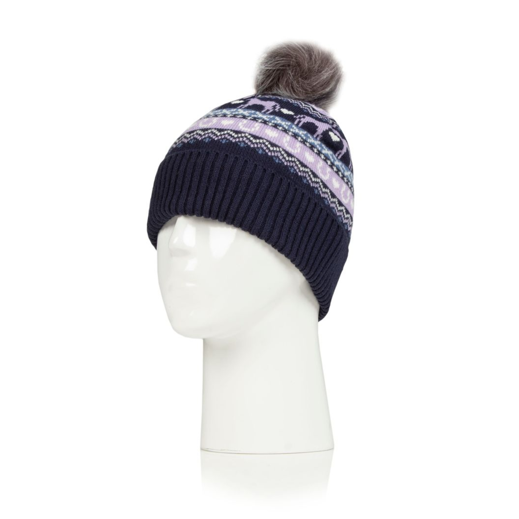 Ladies Malmo Fairisle Knitted Pom Hat - Navy