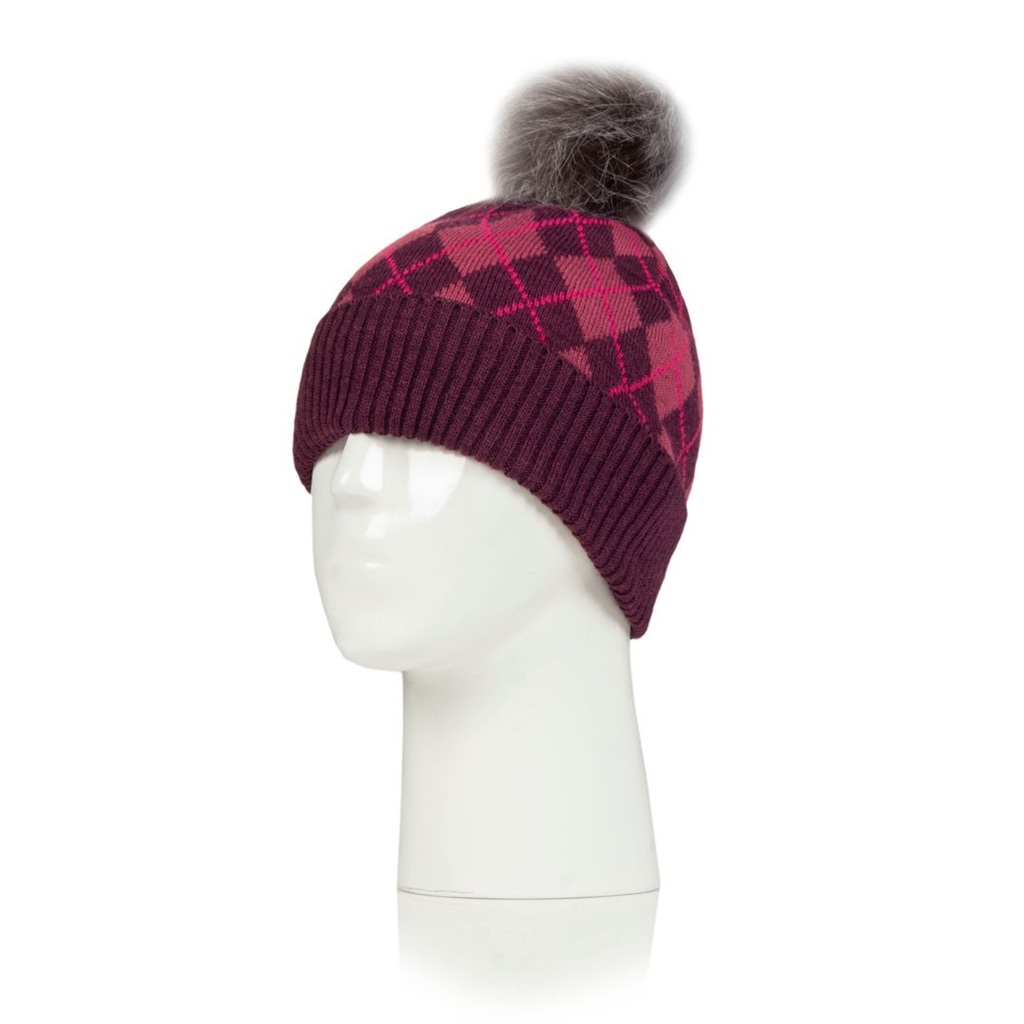 Junior Lena Argyle Knitted Pom Hat - Pink