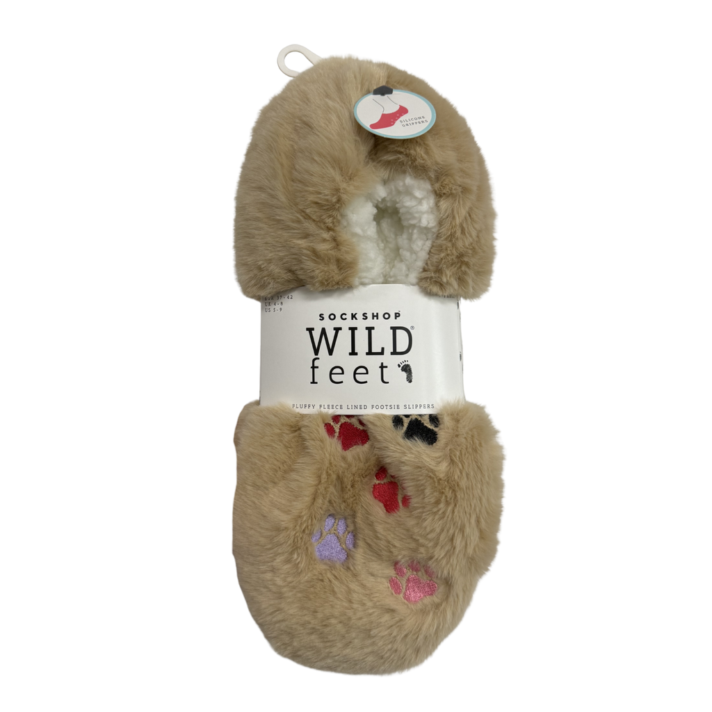 Wildfeet Ladies Slippers - Fluffy Paw Prints