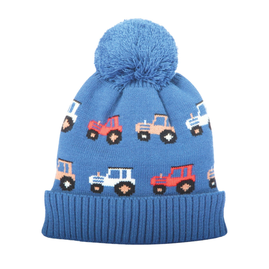 Bartleby Kids Waterproof Bobble Hat - Knitted Tractor