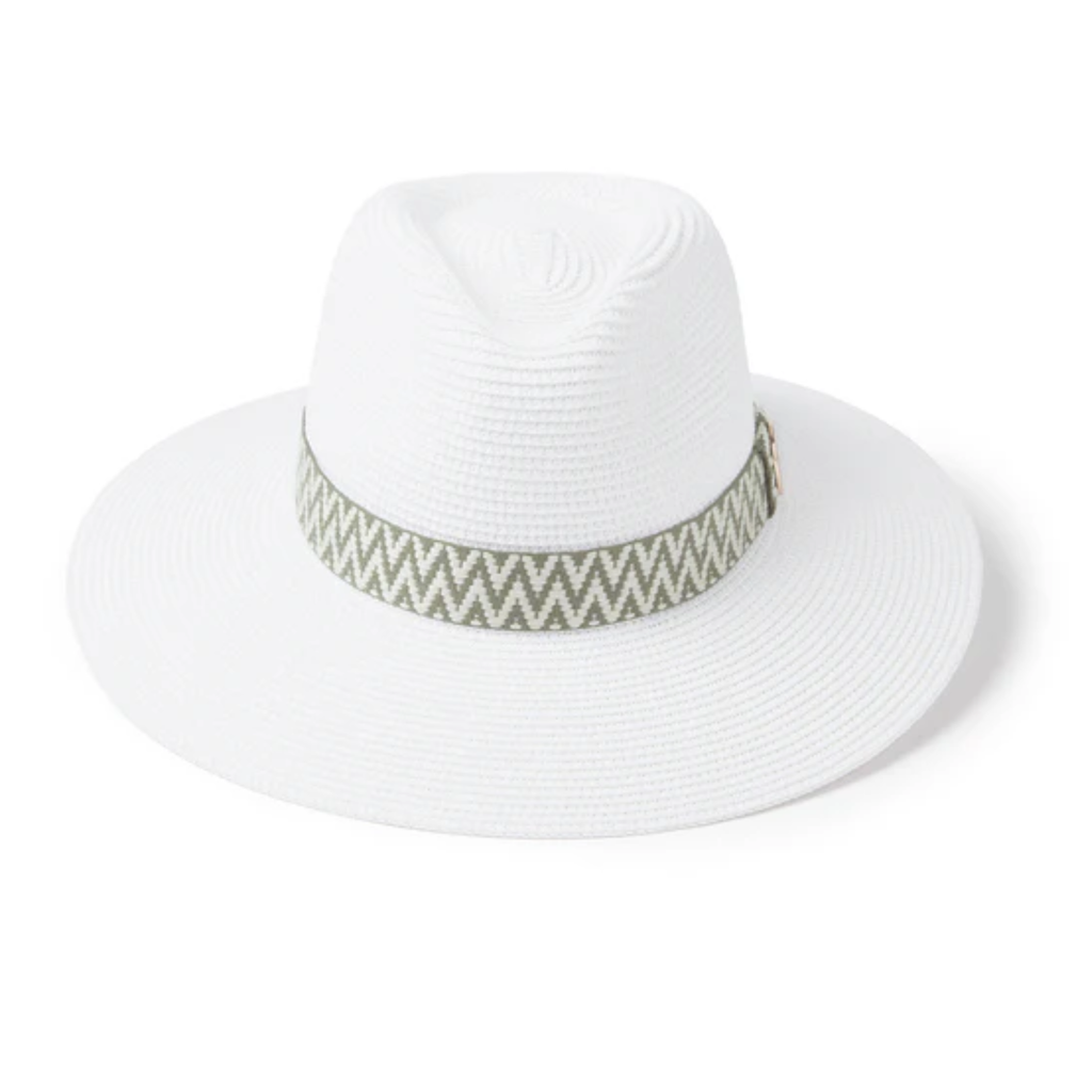 Hicks and Brown The Hemley Fedora Khaki Aztec Ribbon - White
