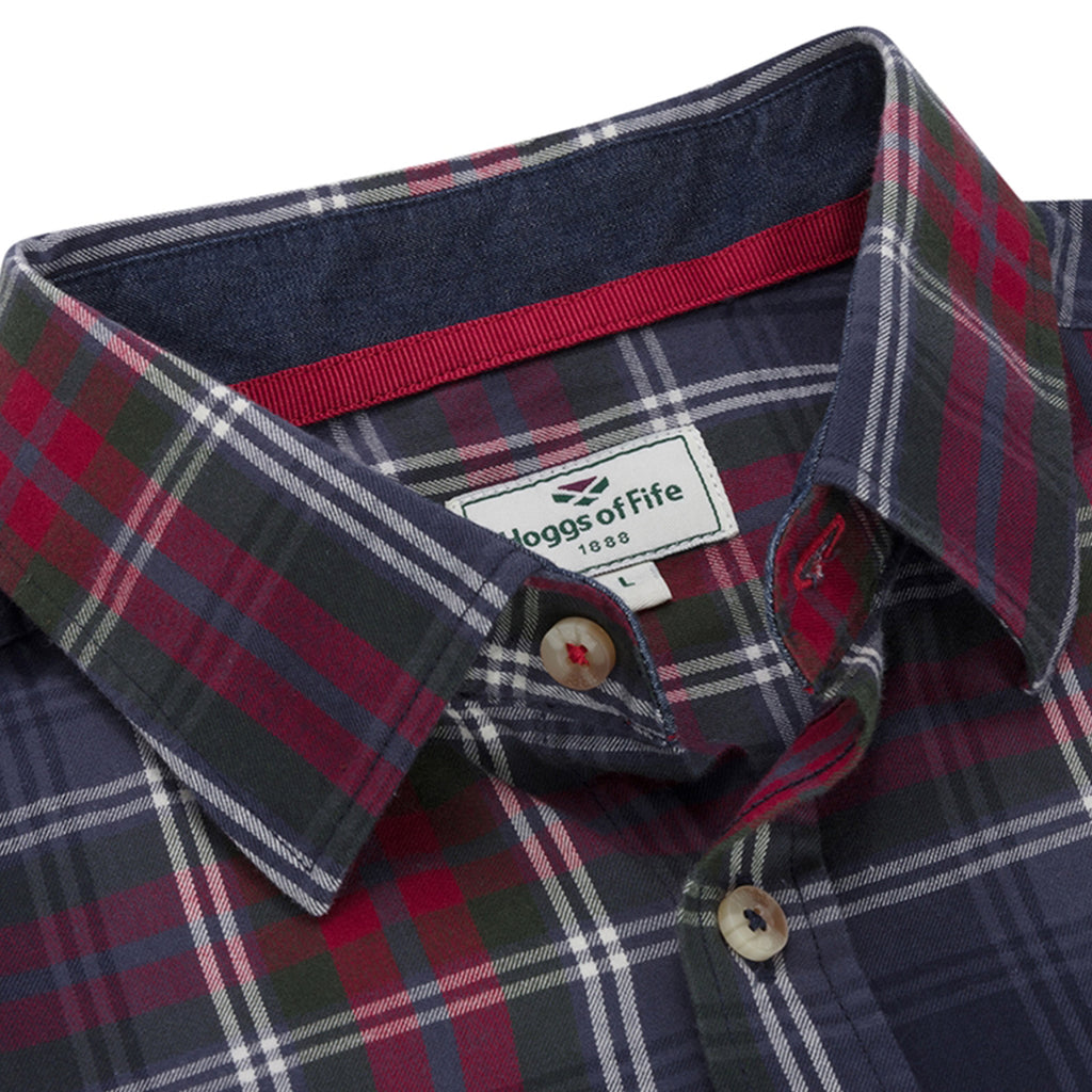 Hoggs of Fife Mens Taransay Plaid Twill Shirt - Navy/Green/Wine