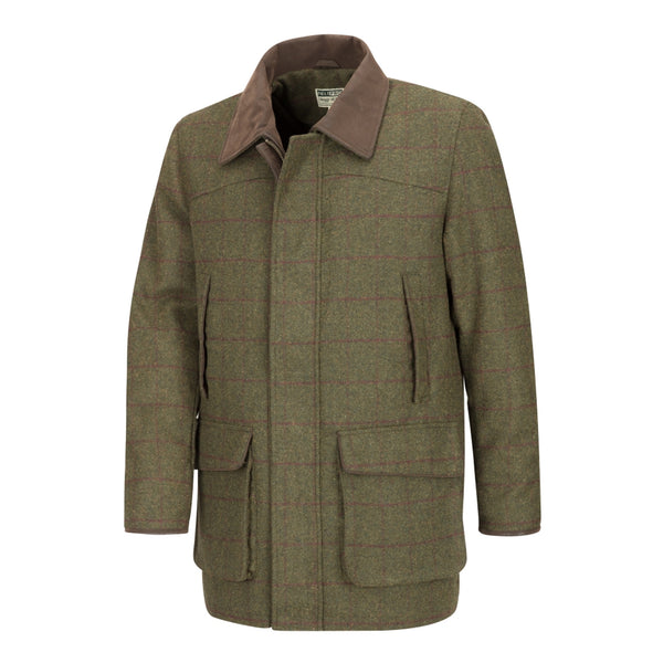 Hoggs of Fife Mens Tummel Tweed Field Coat - Olive/Wine