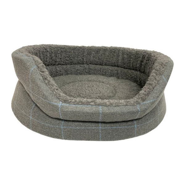 Hem and Boo Luxury Country Check Oval Dog Bed - Grey