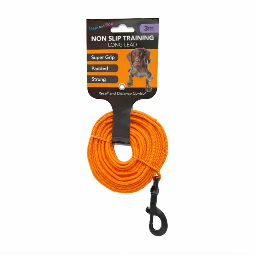 Hem and Boo Non Slip Training Long Lead 3m - Orange