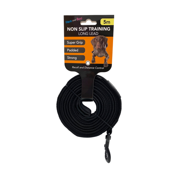 Hem and Boo Non Slip Training Long Lead 5m - Black