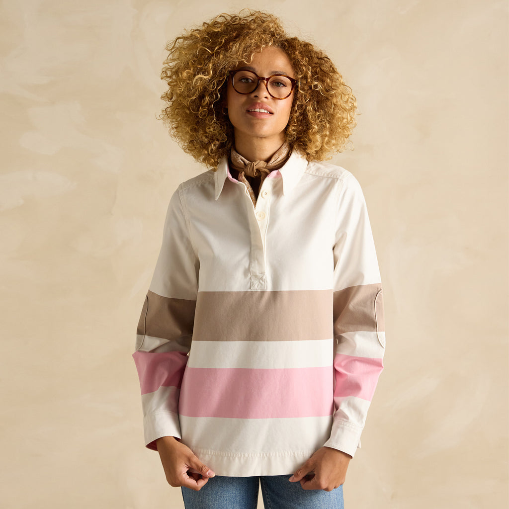 Joules Ladies Brinley Deck Shirt - Tan/Pink