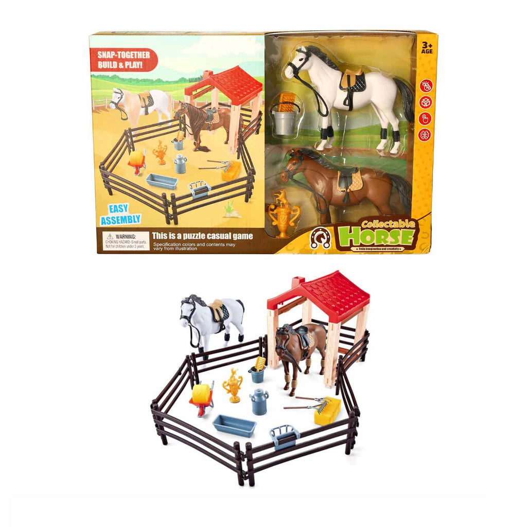 Twin Horse Set With Stable & Fences