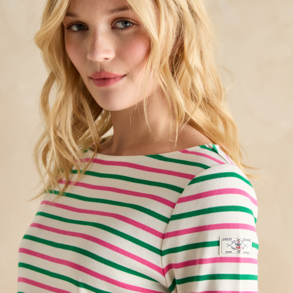 Joules Ladies Harbour Top - Pink/Green