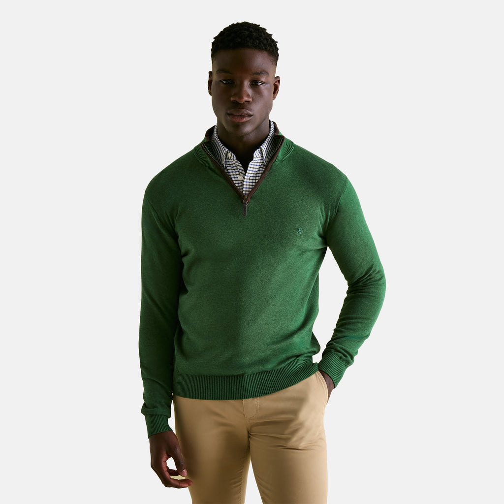 Joules Mens Hillside Quarter Zip Knitted Jumper - Green