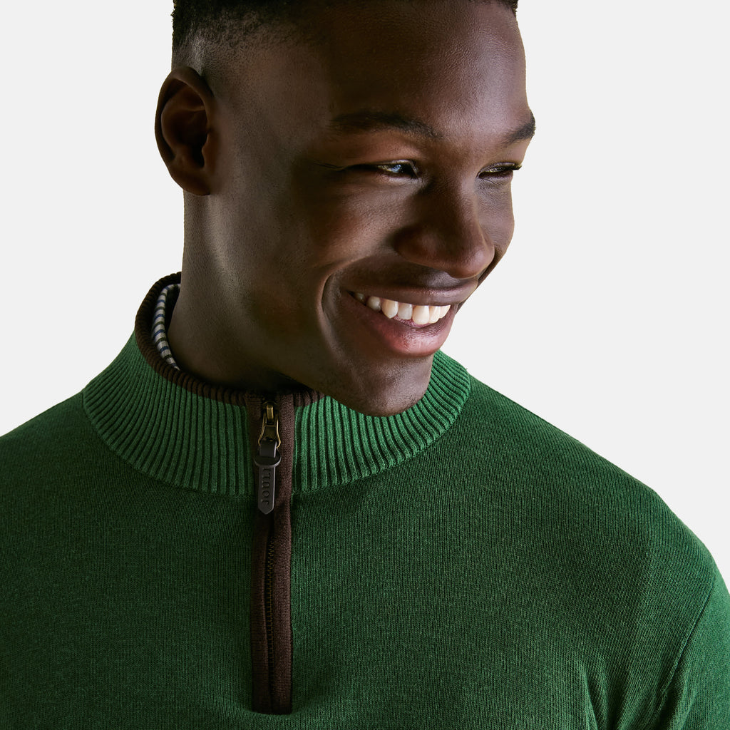 Joules Mens Hillside Quarter Zip Knitted Jumper - Green