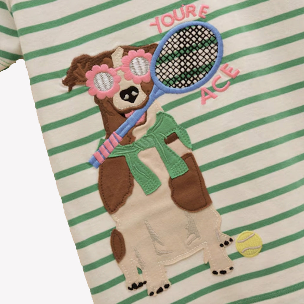 Joules Kids Astra Dog Print Top - Green Stripe