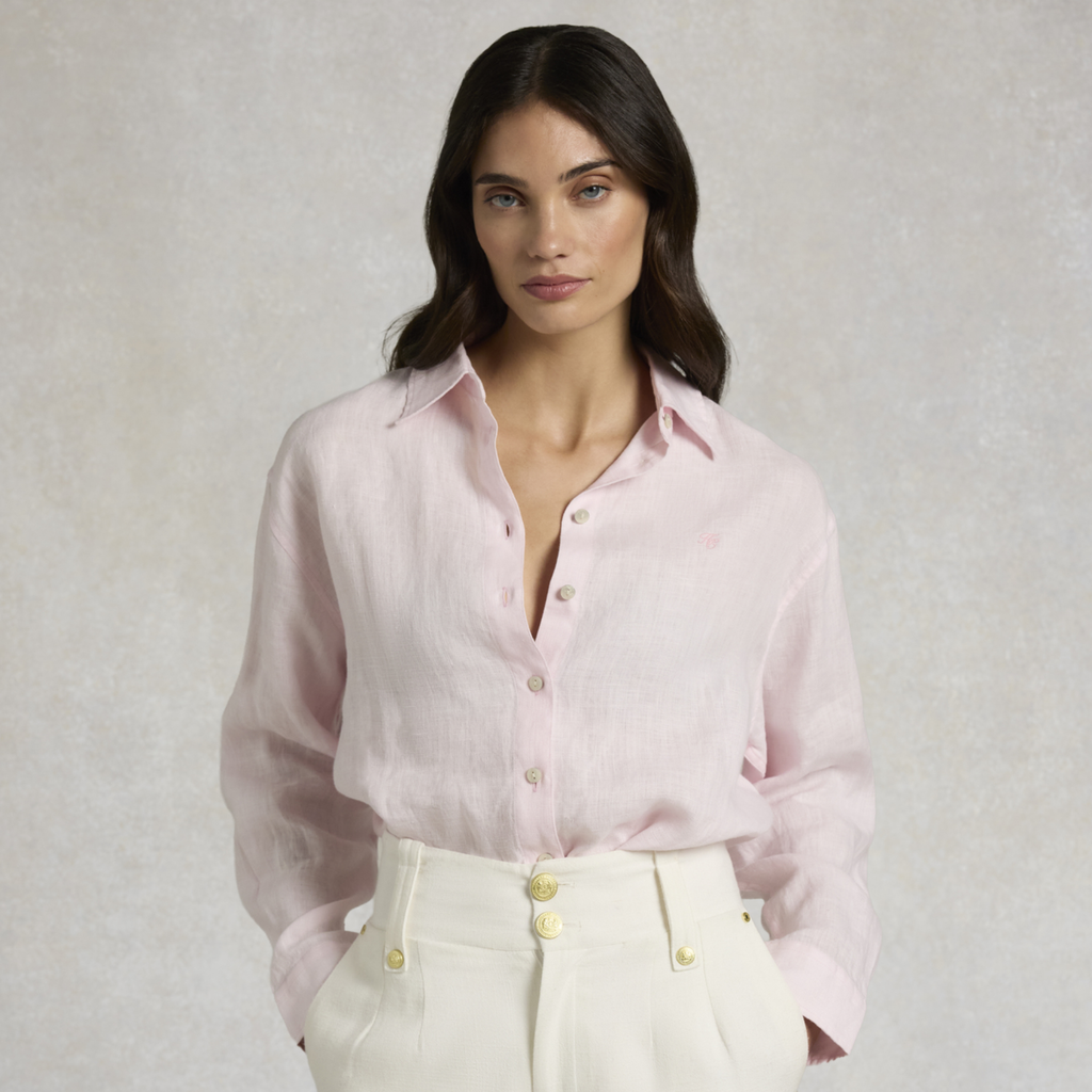 Holland Cooper Ladies Amalfi Linen Shirt - Powder Pink